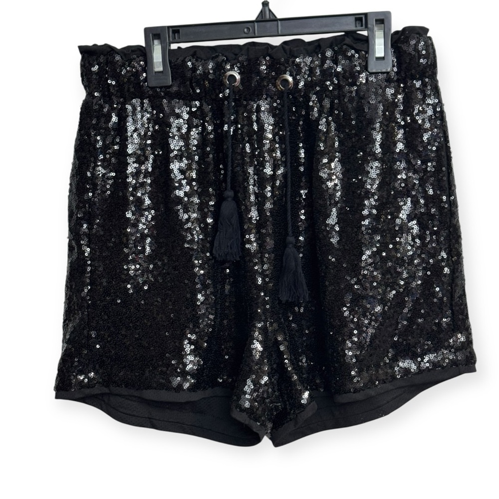 Forest Black Athletic Shorts with Reflective Fabric and‎ Elastic Waistband M